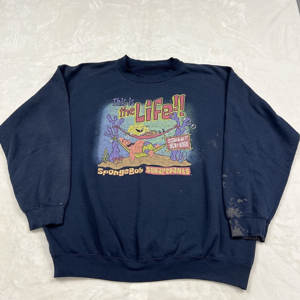 SpongeBob SquarePants Sweatshirt Unisex XL Navy Blue Vintage Distressed Graphic